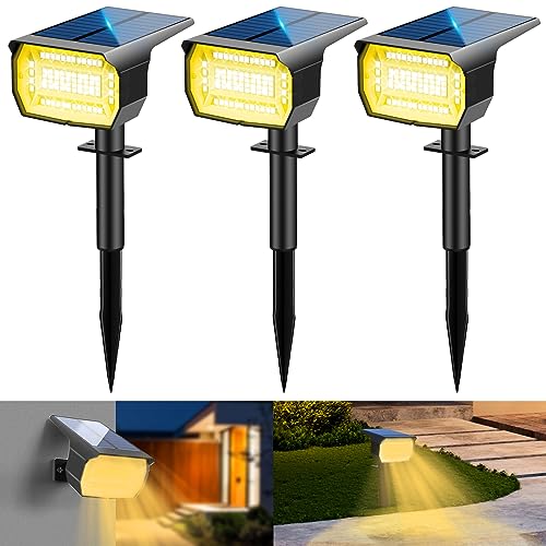 LOTMOS [72 LED/3 peças/3000 K luzes solares exterior jardim impermeável IP67 focos solares lâmpada de luz solar para pátio, caminhos, terraço, calçado, piscina, relva, trilho