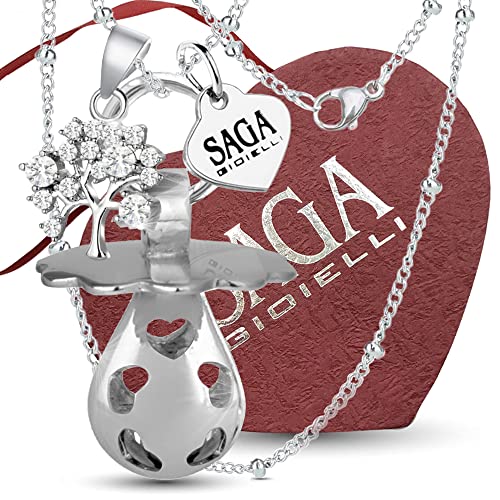 SAGA GIOIELLI Collar Mujer Llamador de Angeles Embarazada en Acero Inoxidable, Regalos Perfecto para Ebarazadas