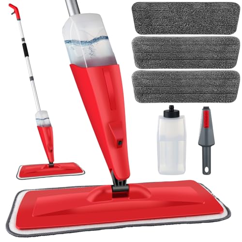 Homgif Esfregão Mopa com pulverizador de 135 cm, spray Mop 550 ml, esfregona de limpeza de pisos, esfregona microfibra para casa, cozinha, madeira dura, madeira, cerâmica (vermelho)