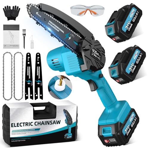 Mini serra elétrica 6 polegadas, serra elétrica 8000 mAh leve, serra elétrica com depósito para óleo, serra elétrica para podar árvores jardinagem DIY
