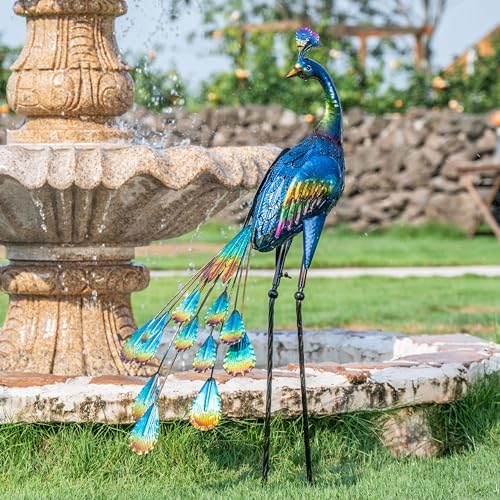 TERESA'S COLLECTIONS 89 cm pavão real de metal ornamentos de jardim, decoração de esculturas de jardim, estátua figura de jardim ornamento para jardim, pátio interior, casa, pátio, relva