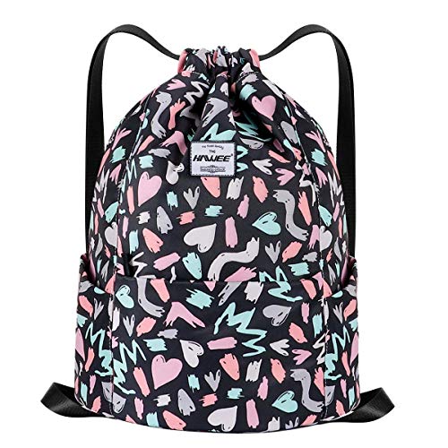HAWEE Mochila casual e impermeável com cordão grande, bolsa desportiva para ginástica, mochila unissexo com cordão, apta para vida quotidiana, atividades ao ar livre, ioga, escola, praia e natação, L
