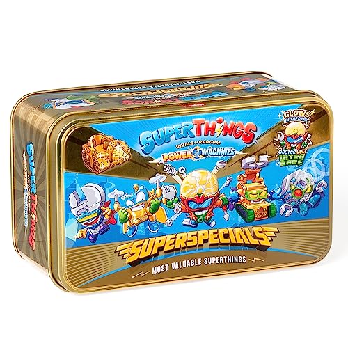 SUPERTHINGS RIVALS OF KABOOM Lata Gold Série Power Machines- o ultra-aro (Doctor Volt), 2 líderes dourados, 6 capitães prateados e 2 veículos PowerJets