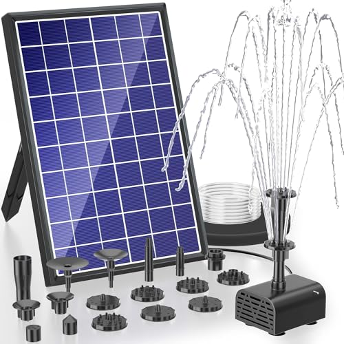 Bomba de água de fonte solar Biling 7,5 W, com bateria de 3600 mAh tubo de 1,5 m com 10 estilo, bomba de água de lago solar 300 l/h, para jardim banho de pássaros, aquário, pequeno lago