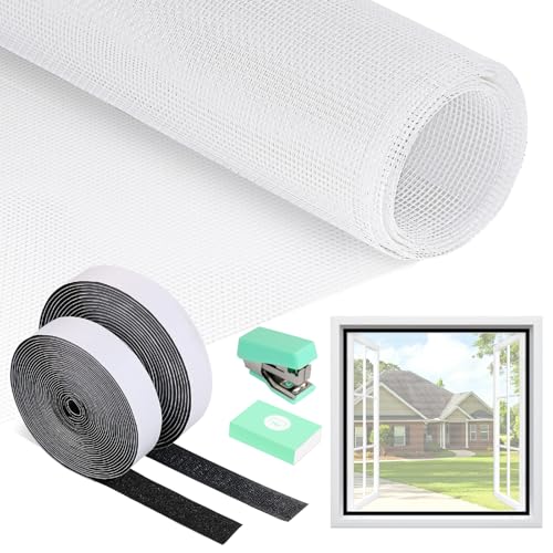 PITMT Rede mosquiteira para janelas, 120 x 250 cm, tecido mosquiteira com janela ajustável sem perfurações, rede mosquiteira com fita adesiva, rolo mosquiteira de fibra de vidro com insetos de
