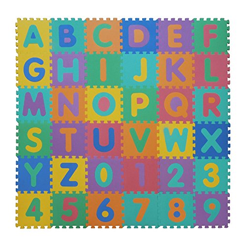 VeloVendo® Tapete jogo, quebra-cabeças infantil, com certificado CE & TÜV, chão de espuma vinílica acetinada, macio para bebé, manta jogos (letras e números)