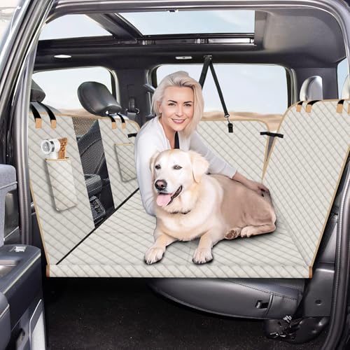 Lekespring Capa de assento de carro para cães com fundo rígido, capas para assentos traseiros para cães para camiões, grande lona de carro para cães com extensor para rede de viagem, camião,