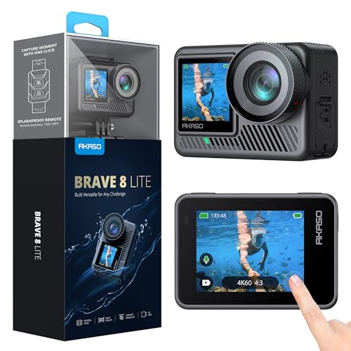 AKASO Brave 8 Lite Câmara desportiva 4K 60FPS WiFi 20 MP câmara de ação com ecrã tátil estabilização SuperSmooth câmara aquática submergível 60 m 4X Zoom baterias 2 x 1550 mAh