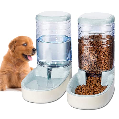 Edipets, Dispensador para gatos e cães, comida e água, conjunto de 2 unidades, automático, 3,8 l c/u, sala de jantar, alimentador e bebedor para animais de estimação (cinzento)