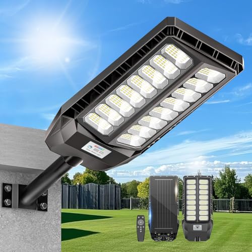 Adewalk 3000 W Lâmpadas solares exteriores potentes com controlo remoto, impermeável IP66 luz LED luz solar exterior com sensor de movimento para estradas, jardas, jardim