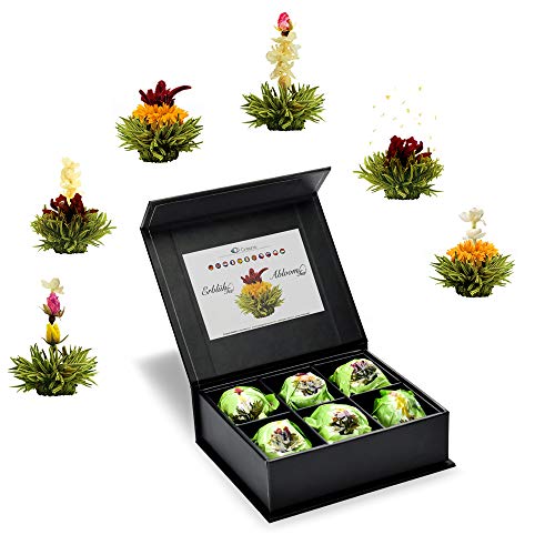 Creano 6 Flores de chá - chá em caixa elegante e magnética com relevo de prata - chá verde