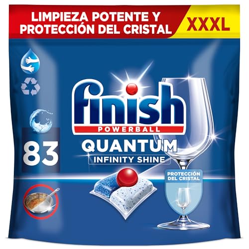 Finish Powerball Quantum Infinity Shine, pastilhas para máquina de lavar louça com proteção de vidro, 83 pastilhas