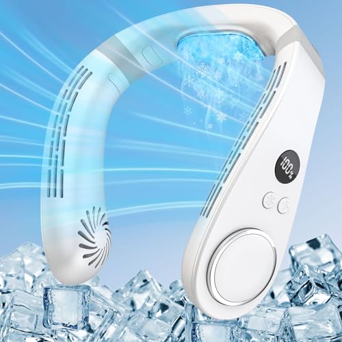 Kouric Ventoinha de pescoço com ar condicionado, ar condicionado do pescoço 3 níveis de refrigeração, portátil Neck Fan 5 velocidades, mini ventilador portátil para escritório/acampamento/exterior
