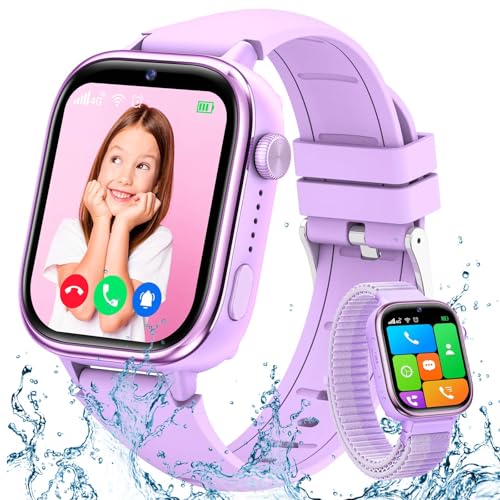 TotsyFun Relógio inteligente criança 4G, Smartwatch menina GPS e chamadas, SOS / modo de classe/bate-papo de voz/videochamada, IP68 impermeável / álbum de fotos / podómetro/despertador, relógio