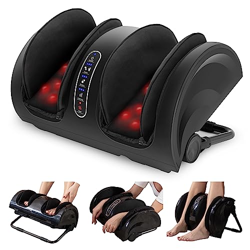 Snailax Massajador de pés com calor, massajador de pés shiatsu com amassado e rolos, massajador de pernas e panturrilhas para aliviar a dor fascite plantar e neuropatia, presentes para