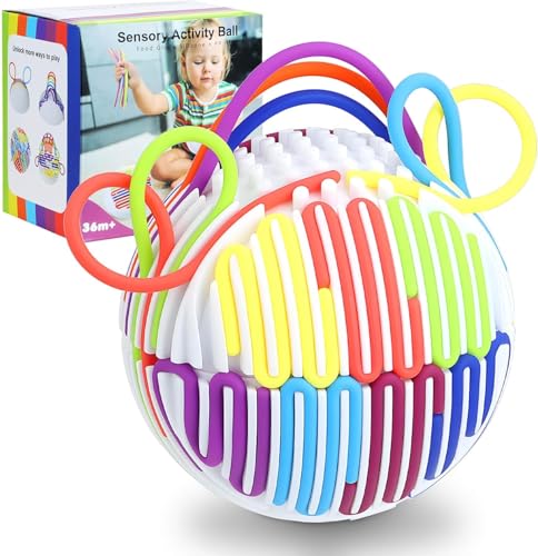 Luckynono Tabela de atividade sensorial 3D, brinquedo sensorial de silicone com 10 fios de silicone, habilidades motoras finas e coordenação mão-olho para crianças e adultos (branco esférico)