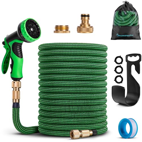 HOMEPROTEK - Mangueira extensível a 30 metros, mangueira de jardim com pistola de rega de 9 funções, mangueira de jardim rolo para rega de jardim com conectores de latão de 1/2" e 3/4" Garden Hose