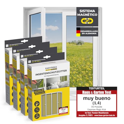EASYmaxx Rede mosquiteira para janelas com Magic Click, cortado individualmente à medida para todas as janelas até 150 x 180 cm, fácil instalação com 12 ímanes - sem perfurar ou aparafusar 4 peças