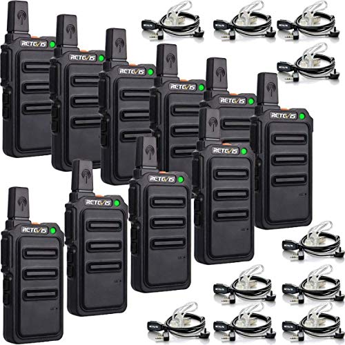 Retevis RT619 Walkie Talkie profissional, PMR446 sem licença Walkie recarregável 1300 mAh, VOX 50CTCSS/210DCS, mini walkie-talkie com auriculares para restaurante, escola (preto, 5 par)