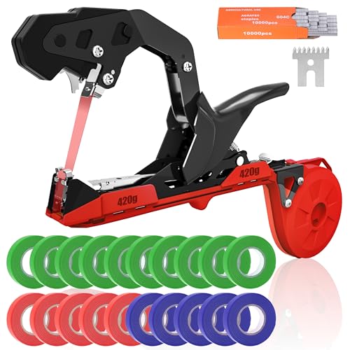 SWANSOFT Máquina para atar tomates, ferramenta de fita de jardim 420 g para atar ramos de plantas, vinhedo pepino UVA frutas vegetais, com 20 rolos de fita e 10000 grampos SW-8108R