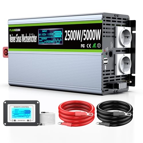 Inversor 12 v 220 v onda pura 2500 w conversor inversor de corrente transformador com controlo remoto e ecrã LCD e 2 tomadas de AC e 2 portas USB para painel solar carro de camião caravana
