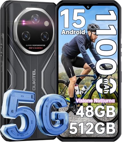 OUKITEL WP55 Pro 5G Android 15 telemóvel rugerizado - 48 GB RAM+512 GB ROM (TF 2TB) telemóvel todo-o-terreno bateria 11000 mAh 2,4 K 6,6 FHD+ IPS 120Hz telemóvel resistente, câmara dupla 108MP SIM/NFC