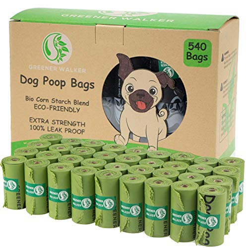 Greener Walker Sacos para excrementos para cães, 540 unidades, extra grosso, forte e 100 % à prova de fugas biodegradável sacos para cão (verde)