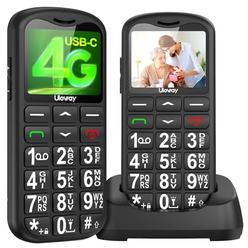 uleway 4G Telemóvel para idosos, idosos telemóveis de teclas grandes com base de carregamento, botão SOS, USB-C, chamada rápida, fácil de usar telemóvel para idosos, sistema simples (preto)