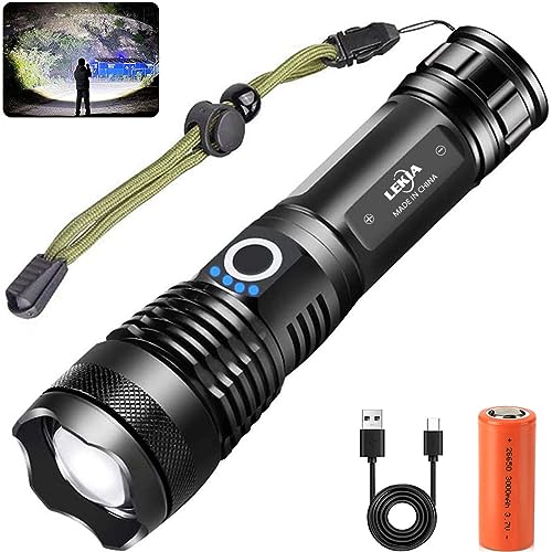 90000 Lúmens lanterna LED de alta potência recarregável USB, 5 modos XHP70,2 super brilhante potente lanterna tática impermeável com indicador de ignição para campismo atividades ao ar livre