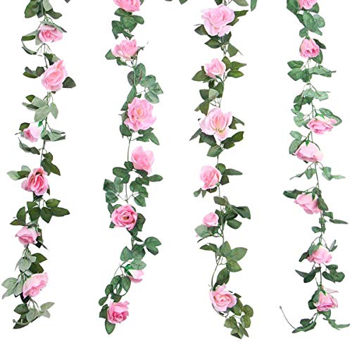 TheStriven 2 peças de 240 cm de videira de rosa artificial com folhas verdes flores falsas de seda grinalda pendente de hera rosa para hotel, casamento, casa, festa, jardim, artesanato, seda (rosa)