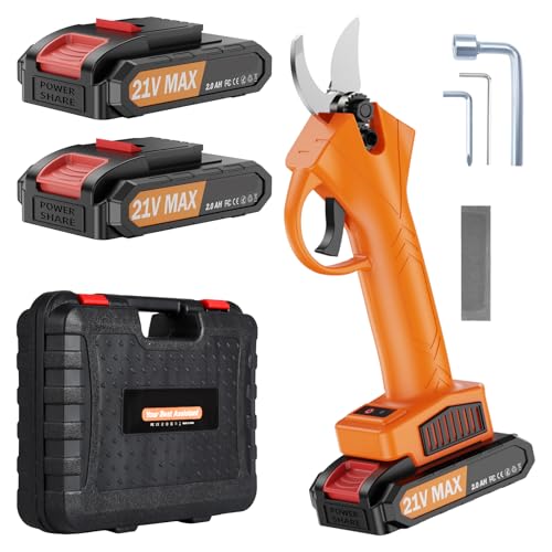 XIAZIR 30 mm Tesouras de podar elétricas, podadora sem cabo para jardinagem com 2 baterias recarregáveis de 21 V 2000 mAh e conjunto de lâminas de substituição