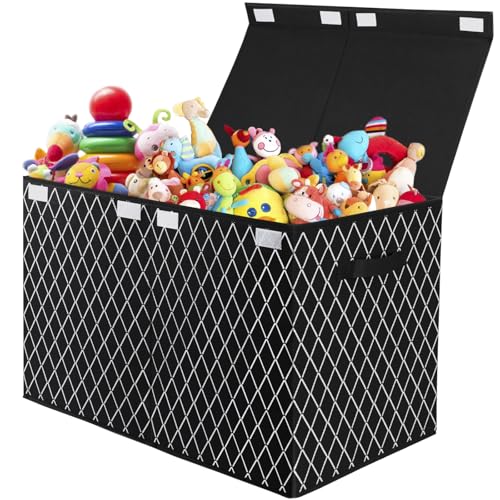 Caixas de armazenamento brinquedos com tampa - caixa de armazenamento para crianças 83 l caixas organizadoras de tecido dobrável com alça para brinquedos roupa livros quarto (quadros negros)
