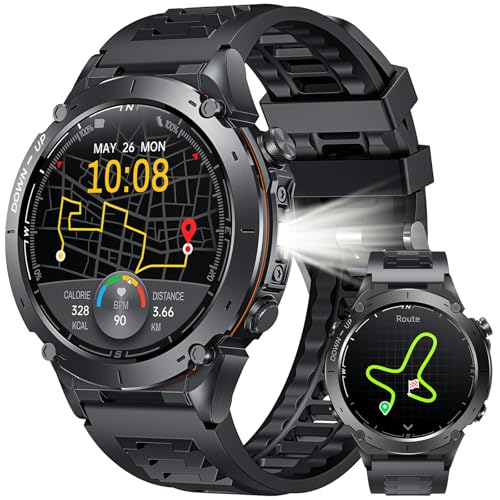 Smartwatch relógio inteligente homem com GPS: 1,43" AMOLED Smart Watch com lanterna bússola chamada Bluetooth monitorização oxigénio sono 100 modos desportivos 3ATM impermeável 730 mAh para Android