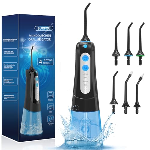 SURFOU Irrigador dentário portátil bucal de viagem, irrigadores dentários bucais limpeza dentes água pressão, profissional sem fios irrigador-dental com irradiador limpeza Water Flosser for Teeth