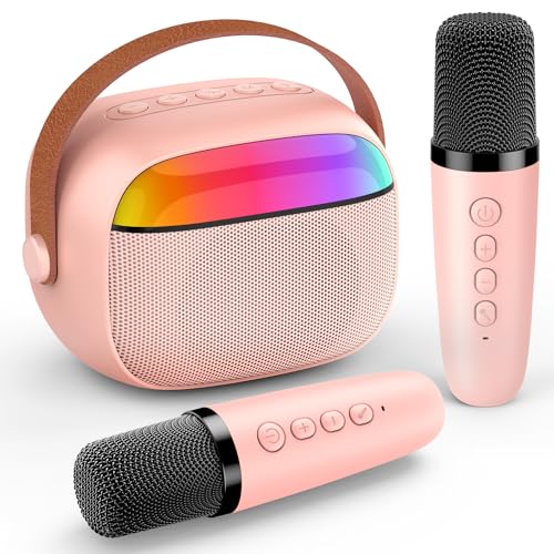 Gralal Karaoke 2 Microfones sem fios, presente menina 3-12 anos microfone karaoke infantil brinquedos menina 4 5 6 7 8 9 10 11 anos microfone sem fios karaokê presentes comunhão menina Natal