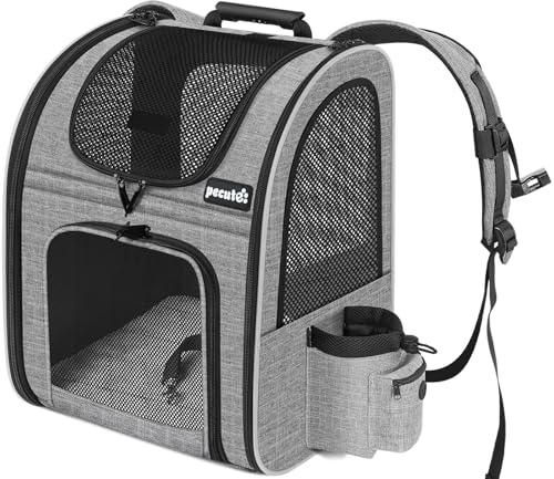 Pecute Transportin Mochila para animais de estimação com janela de malha, bolsa portátil e dobrável para gatos, bolsa respirável e leve para cães, tecido Oxford impermeável com grande espaço