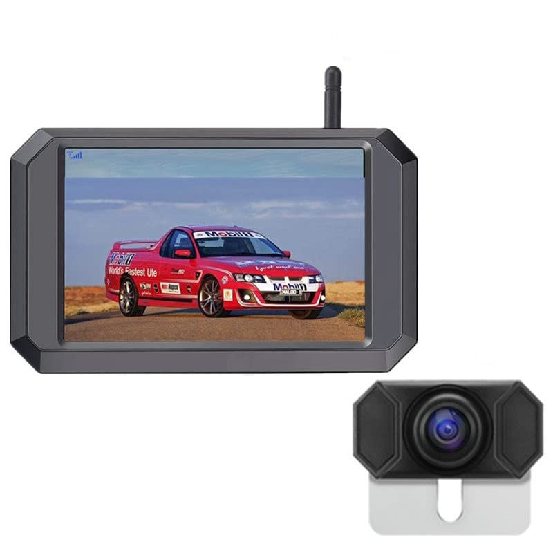 OBEST Kit Câmara de marcha traseira sem fios digital, tela de 5" e 1080 p e câmara de visão noturna à prova de água com inversão de espelho e assistente de estacionamento para 9-28 v