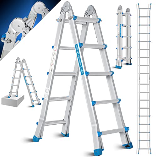 MASKO® Escada de alumínio multifuncional 5,10 m 4 x 5 degraus escada telescópica ✓ escada multifuncional ✓ escada dobrável escada de cavalete escada extensível escada de tesoura de dupla face