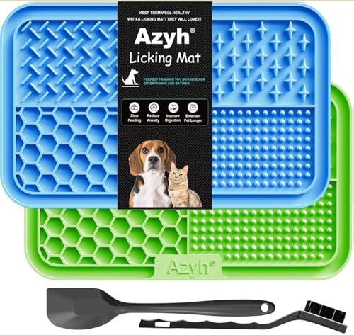Azyh Tapete para lamber para cães e gatos, pacote de 2 unidades, alimentador lento para cães grandes e cachorros, brinquedos para aliviar a ansiedade, tapete de alimentação para manteiga,