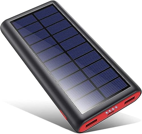 QTshine Bateria solar externa 26800 mAh, carregador solar de alta capacidade com 2 portas 2.1 A output, carregador portátil móvel com 4 luzes de exibição, Power Bamk para iPhone 16/15/14PRO, Huawei e