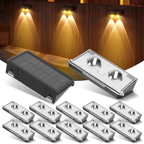 UNBON Aplique parede solar exterior, 12 peças luzes solares exterior parede 3 cores IP65 candeeiros solares exteriores impermeáveis para pátio, parede de jardim, luz quente e luz branca 3000 K/4000 K
