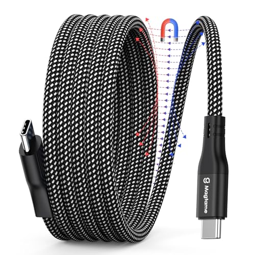Magtame Cabo magnético USB-C, cabo USB C a USB-C em espiral 60 W (3 A), cabo USB C retrátil de 1 m, cabo de carregamento rápido de nylon entrançado tipo C, compatível com Phone 15, para Samsung