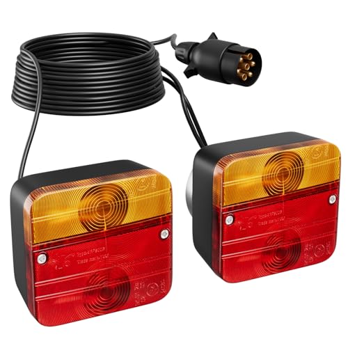 TLGREEN Luzes traseiras para reboques com 7 m cabo 12 V 7 pinos com marca de teste E para automóveis camiões cavãs barcos caranguetas luzes traseiras iluminação