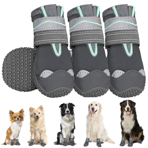 SlowTon sapatos de cão proteção da pata, sapatos de cão impermeáveis com sola antiderrapante, fecho de velcro refletor ajustável botas de inverno para cães pequenos, médios e grandes
