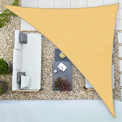 Duerer Vela de sombra triangular 3,6 x 3,6 x 3,6 m, 95% de proteção UV, 185 GSM densidade para pátio, jardim, pérgola, pátio traseiro - cor areia
