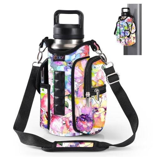 icolor Saco magnético para ginásio, garrafa de água desportiva magnética, bolsa cruzada com compartimentos para telemóvel, para, suporte magnético para garrafas com correia para o (cor da flor)