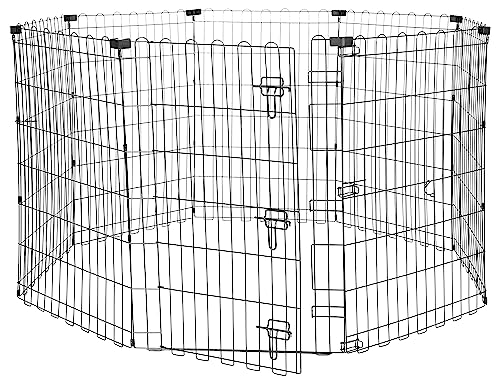Amazon Basics Parque de metal dobrável para cães e animais de estimação de 91 cm, com porta preta octogonal