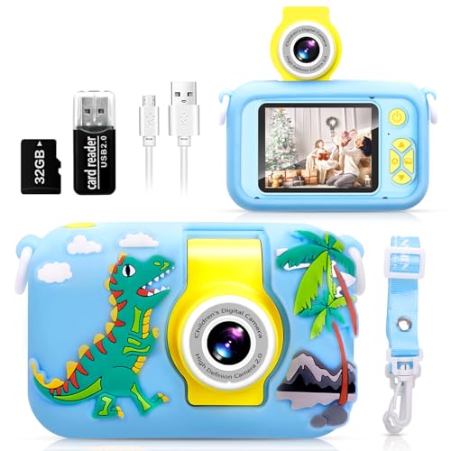 ARNSSIEN Câmara com fotos infantis, câmara de fotos para crianças com lente de 180°Flip e ecrã IPS 2,4 polegadas, brinquedo de aniversário para meninos e meninas de 3-12 anos, cartão de 32 GB, X101