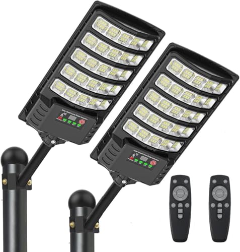 SENDALE Lanternas solares para exterior, 2 embalagens, 6500 K holofotes solares LED jardim com sensor de controlo remoto, IP66 impermeável luz solar exterior sensor de movimento candeeiro solar jardim