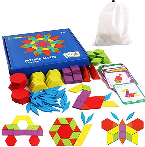 EACHHAHA Montessori Puzzle de madeira, brinquedo Tangram, divertido brinquedo educativo, com 155 peças de formas geométricas e 24 cartões de design, jogos educativos para crianças de 3 4 5 6 7 anos
